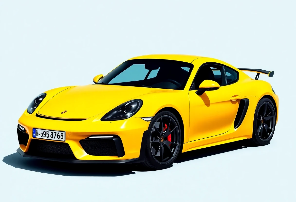 Porsche 718 Cayman GT4 RS, vue de trois-quarts avant, couleur jaune